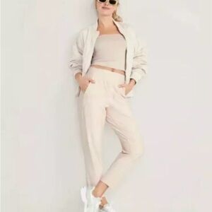 High Waisted Power Soft Combination Taper Activewear Pants Cream Off White NEW